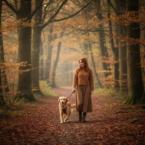 Cane che passeggia con la sua proprietaria