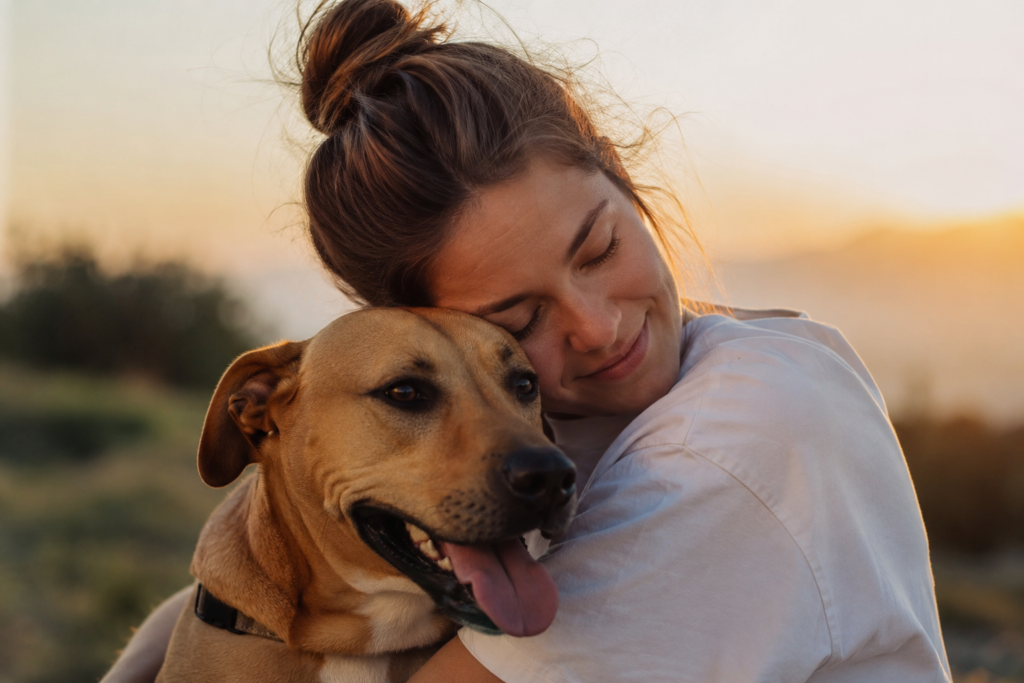 Ragazza che abbraccia il suo cane